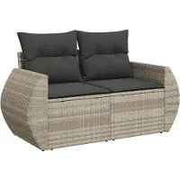 vidaXL 3-tlg. Garten-Sofagarnitur mit Kissen Hellgrau Poly Rattan