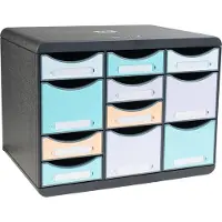 Exacompta Schubladenbox STORE BOX MULTI Aquarel, 7 kleine & 4 hohe Schübe mit Auszugstopp & Griffmulde, Kunststoff, schwarz