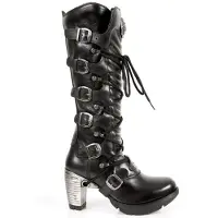 New rock Damen-Kniehohe Stiefel mit schwarzer Schnalle und Schnürung – TR004-S1