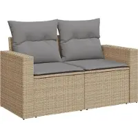 vidaXL 4-tlg. Garten-Sofagarnitur mit Kissen Beige Poly Rattan