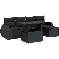 vidaXL 6-tlg. Garten-Sofagarnitur mit Kissen Schwarz Poly Rattan