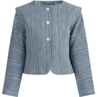 Dreimaster Kurze Blazerjacke Damen Blau Wollweiss Streifen