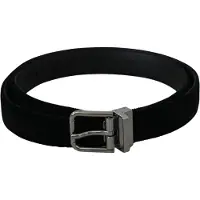 Dolce&Gabbana Ceinture pour homme, cuir noir, velours, boucle argentée