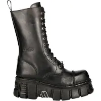 New rock Unisex-Techno-Bikerstiefel in Metallic-Schwarz – M-MILI211C-C1