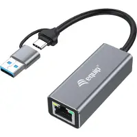 Equip USB-C auf 2,5 Gigabit Ethernet Netzwerk (USB-C+A) Adapter, Kabelgebunden, USB Type-A/USB Type-C, Ethernet, 2500 Mbit/s, Grau