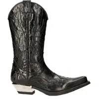 New rock Flame Biker-Cowboystiefel aus schwarzem Leder mit Akzent – ​​M-7921-S1