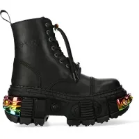 New rock Schwarze Plateau-Lederstiefel-WALL83CCT-S8