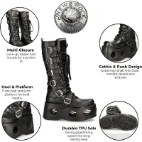 New rock M-272-S2 Neptuno Metallic Kniehohe schwarze Gothic-Stiefel aus Leder
