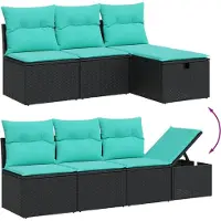 vidaXL 9-teiliges Gartensofa-Set mit Kissen, schwarzes Polyrattan