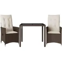 vidaXL 3-tlg. Bistro-Set mit Kissen Braun Poly Rattan