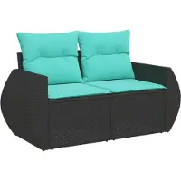 vidaXL 9-teiliges Gartensofa-Set mit Kissen, schwarzes Polyrattan