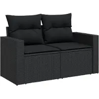 vidaXL 5-tlg. Garten-Sofagarnitur mit Kissen Schwarz Poly Rattan