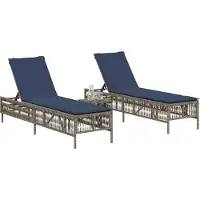 vidaXL Sonnenliegen 2 Stk. mit Tisch Grau Poly Rattan
