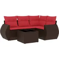 vidaXL 5-teiliges Gartensofa-Set mit Kissen, braun, Polyrattan