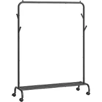 Songmics Kleiderständer auf Rollen, Kleiderstange, Garderobenstange, Garderobenständer aus Stahlrohren, 103,5 cm breit, tintenschwarz