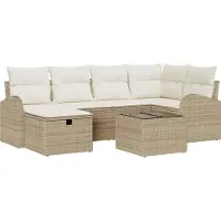 vidaXL Sofa Set mit Kissen 7 pcs Beige und Creme Poly-Rattan
