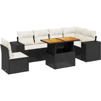 vidaXL 7-tlg. Garten-Sofagarnitur mit Kissen Schwarz Poly Rattan