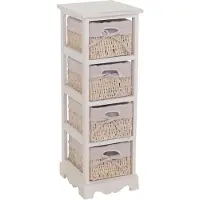 Mendler Regal Kommode mit 4 Korbschubladen 74x25x28cm, Shabby-Look, Vintage weiß