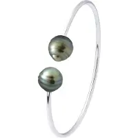 ATELIERS SAINT GERMAIN Armreif – Silber 925 – 2 echte Tahiti-Zuchtperlen im Kreis, 9–10 mm