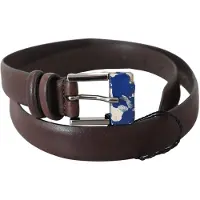 Costume National Ceinture à boucle argentée en cuir véritable marron pour femme