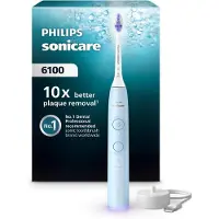Philips Series 6100 HX7406/01 Wiederaufladbare Zahnbürste, Erwachsener, Schallzahnbürste, Sensibel, 62000 Bewegungen pro Minute, Hellblau, 2 min, 4 x 30 sec