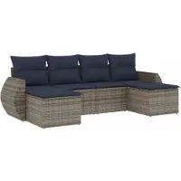 vidaXL 6-teiliges Gartensofa-Set mit Kissen, grau, Polyrattan