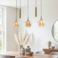LumenXL Moderne Hängelampe Eloi mit zwei goldenen GU10-Spots und amber Glas, 5-flammig