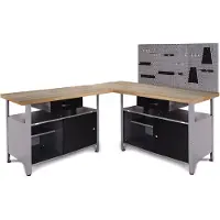 Ondis24 Werkstatt-Set "Ecklösung "One" 3 Stk. tlg. Arbeitshöhe 85 cm - Buchen Arbeitsplatte 27 mm stark