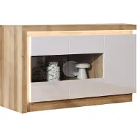 Die Möbelfundgrube Sideboard mit Glastüren weiß Hochglanz - Eiche 158 cm - LYON
