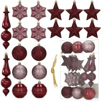 Springos Weihnachtskugeln - - Set von 18 - Bordeaux - Glänzend - Matt und Glitzernd