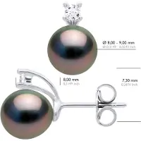 ATELIERS SAINT GERMAIN Ohrringe aus Silber 925 und Zirkonia, verziert mit 2 echten Tahiti-Zuchtperlen, birnenförmig, 8–9 mm