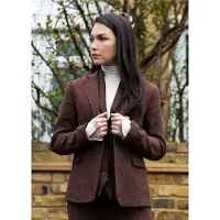 TruClothing Rostbrauner Damen-Blazer aus Wolltweed mit Fischgrätenmuster und Karomuster