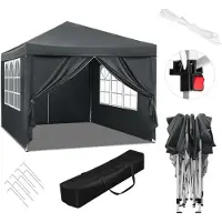 Woltu BukkitBow – Partyzelt mit Seitenwänden – faltbares Zelt – wasserdicht und wetterfest – Gartenpavillon – 300 x 300 cm – Grau