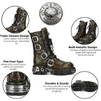 New rock M-591-C62 Halbhohe Gothic-Stiefel aus schwarzem Flammenleder mit Metallic-Effekt