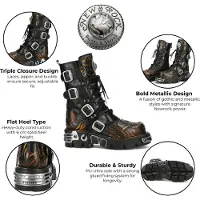 New rock M-591-C58 Halbhohe Gothic-Stiefel aus schwarzem Flammenleder mit Metallic-Effekt