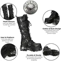 New rock M-161-C10 Kniehohe Gothic-Stiefel aus schwarzem Leder mit Spikes