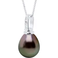 ATELIERS SAINT GERMAIN Anhänger Prestige Weißgold 375 & Diamant 0,03 ct – echte Tahiti-Zuchtperle Birne 10–11 mm