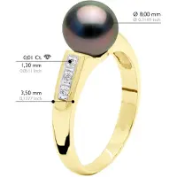ATELIERS SAINT GERMAIN Ringschmuck Diamant 0,06 cts – Gelbgold – echte Tahiti-Zuchtperle rund 8–9 mm