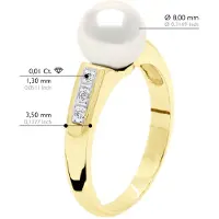 ATELIERS SAINT GERMAIN Ringschmuck Diamant 0,06 cts – Gelbgold – echte Süßwasser-Zuchtperle, rund 8–9 mm
