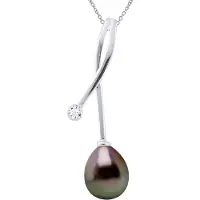 ATELIERS SAINT GERMAIN Halskette Schmuck Diamanten 0,02 ct Weißgold - Tahiti-Perle Birne 8-9 mm