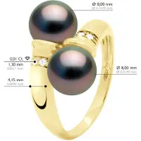 ATELIERS SAINT GERMAIN Ring You & Me, Diamanten 0,06 ct, 2 echte Tahiti-Zuchtperlen, rund 8–9 mm – Gelbgold
