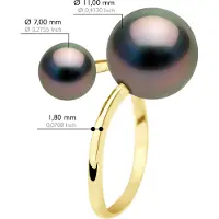 ATELIERS SAINT GERMAIN Ring Duo - Gelbgold - 2 echte Tahiti-Zuchtperlen rund 7-8 und 11-12 mm