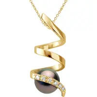 ATELIERS SAINT GERMAIN Anhänger Spiraldiamanten 0,06 cts – Qualität HSI – Gelbgold – echte Tahiti-Zuchtperle rund 7–8 mm