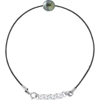 ATELIERS SAINT GERMAIN Armband Love Links aus gedrehtem Nylon in der Farbe SCHWARZ, verziert mit einer echten Tahiti-Zuchtperle im Kreis von 8-9 mm