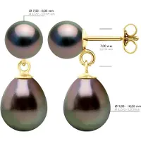 ATELIERS SAINT GERMAIN Doppelte Ohrringe – Gelbgold – echte Tahiti-Zuchtperlen rund 7–8 und birnenförmig 9–10 mm