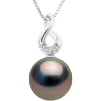 ATELIERS SAINT GERMAIN Anhänger Acht Diamanten 0,03 ct – Qualität HSI – Weißgold – echte Tahiti-Zuchtperle, rund 9–9 mm