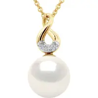 ATELIERS SAINT GERMAIN Anhänger Acht Gelbgold – Diamanten 0,03 ct – echte Süßwasser-Zuchtperle rund 9–10 mm