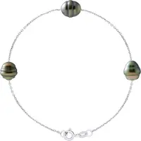 ATELIERS SAINT GERMAIN Armband mit 3 echten Tahiti-Zuchtperlen, eingekreist, 8-9 mm