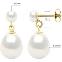 ATELIERS SAINT GERMAIN Doppelte Ohrringe aus Gelbgold – echte Süßwasser-Zuchtperlen, Knopf 5–6 mm + Birne 10–11 mm