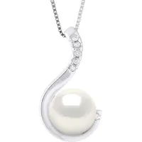 ATELIERS SAINT GERMAIN Anhänger-Schmuck aus 0,06 ct Weißgold und echter Süßwasser-Zuchtperle – Fabre Natürlich Weiss – Rund 9–10 mm